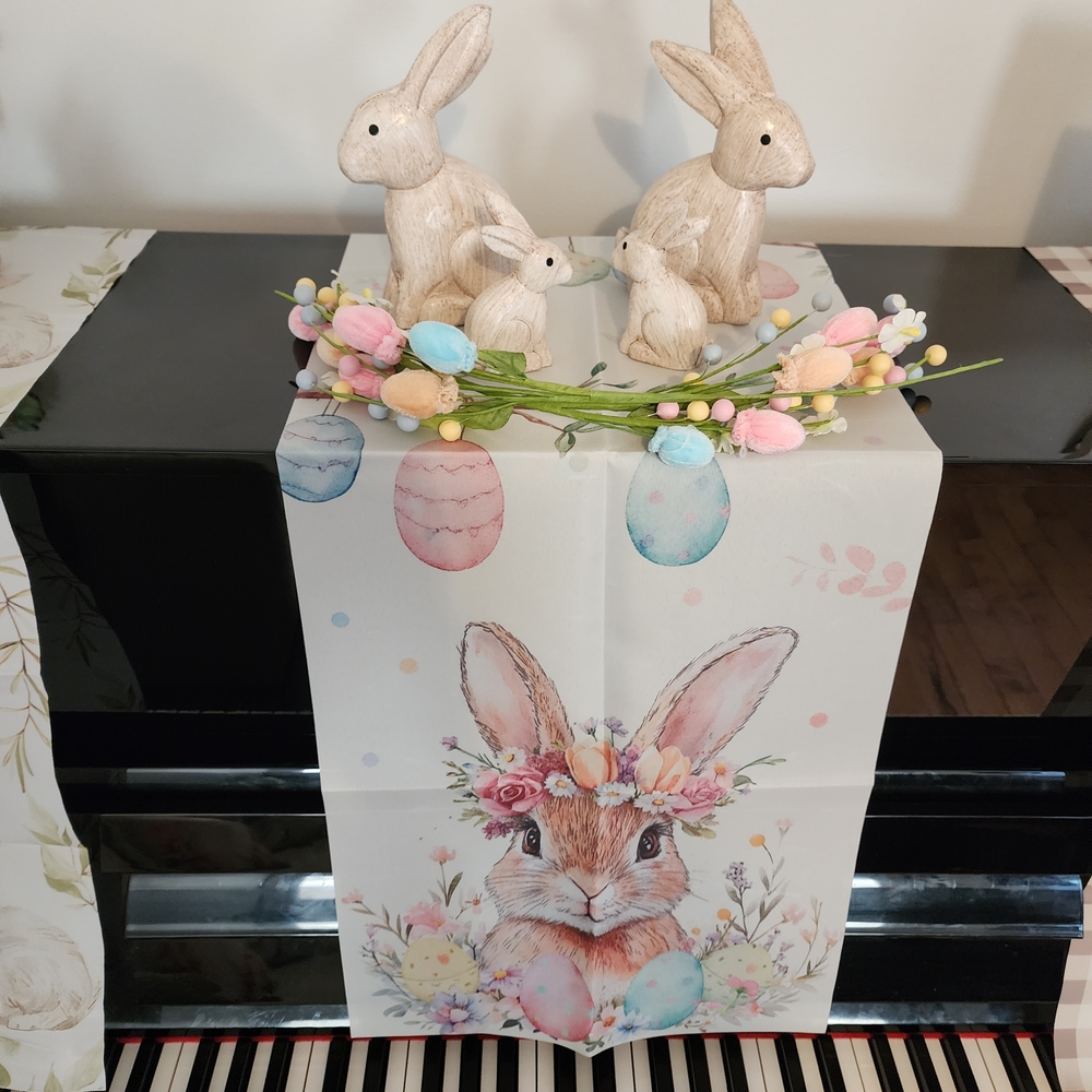 Easter Bunny Table Runner with Floral Accents Centrepiece Set Incl Decorations